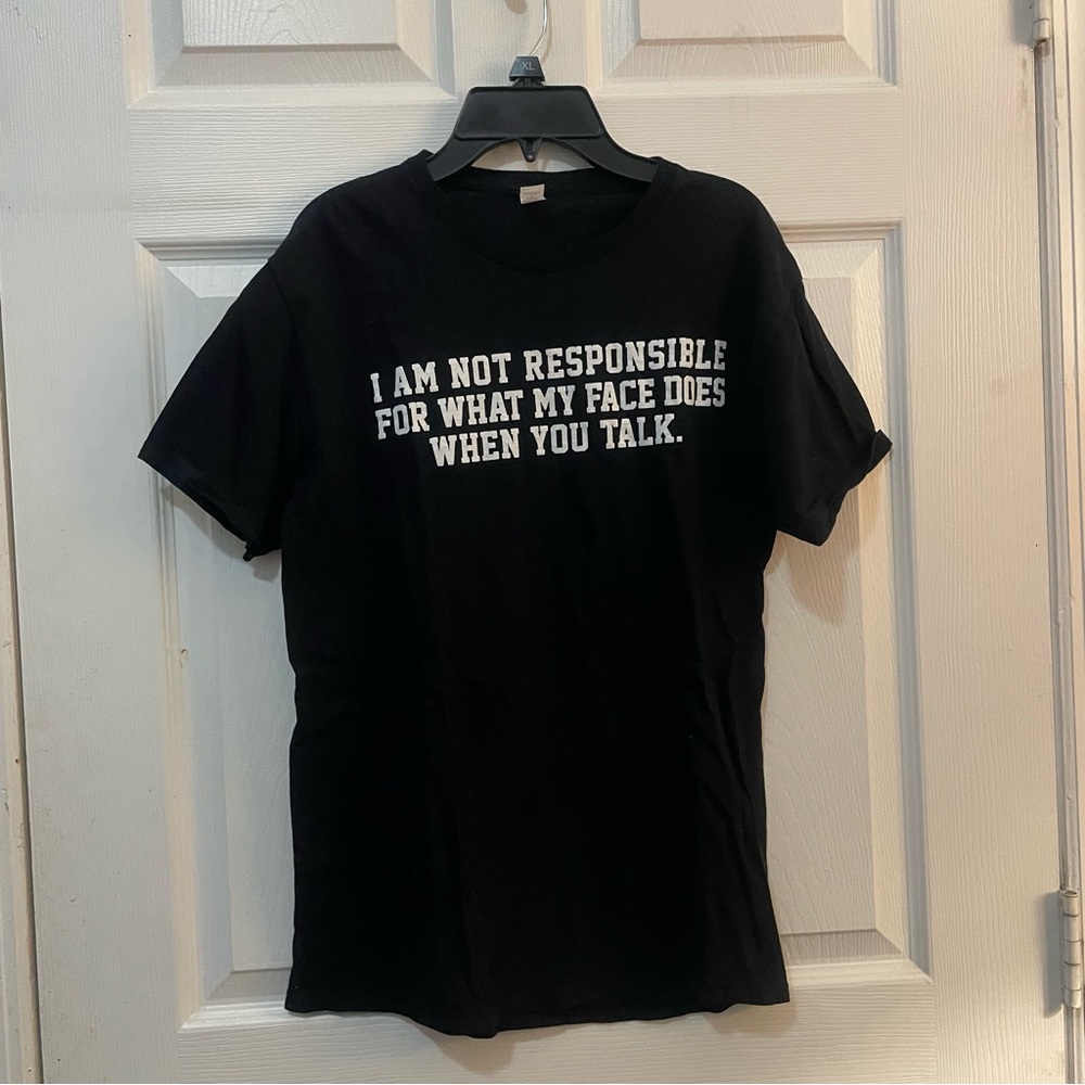Black Graphic Tee with White Slogan